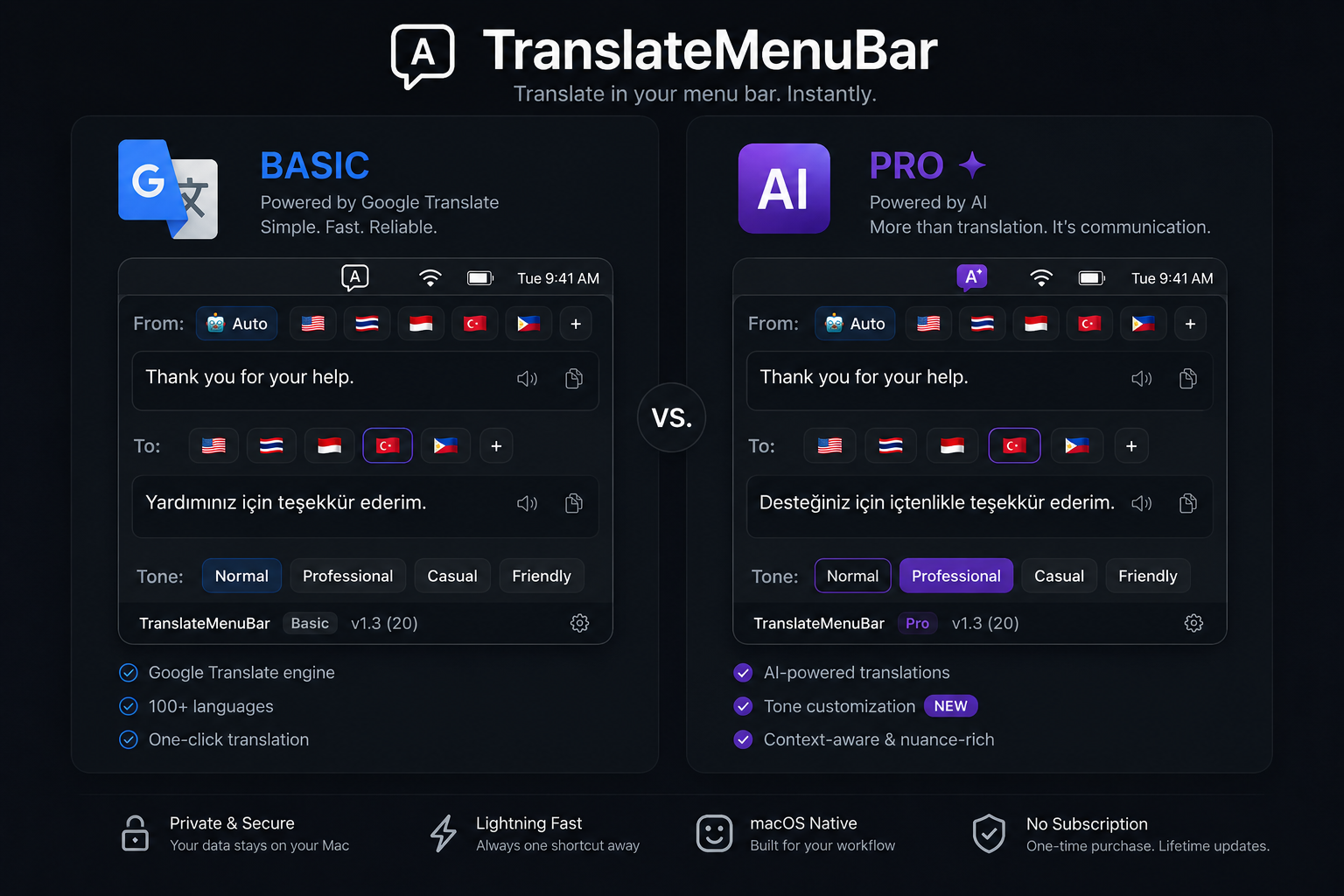 Basic vs Pro translation plans comparison